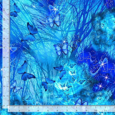 Quilting Cotton Bright Night Butterflies Royalty Turquoise Timeless Treasures