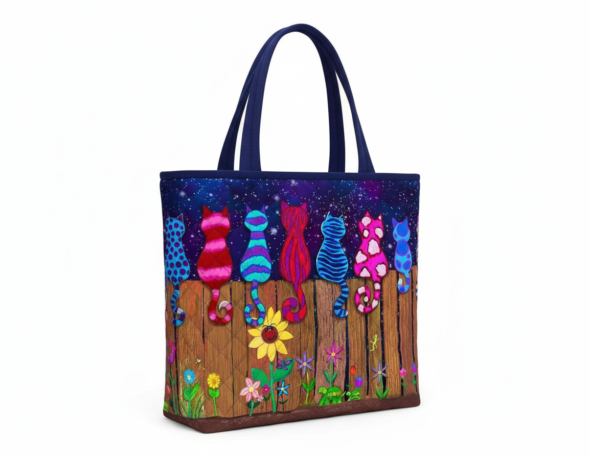 Quilting Cotton Colorful Cats on a Fence Stripe Timeless Treasures