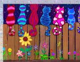 Quilting Cotton Colorful Cats on a Fence Stripe Timeless Treasures