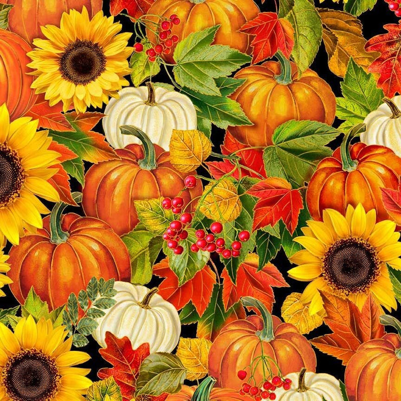 Quilting Cotton Fall is in the Air Harvest Floral Metallic Timeless Treasures