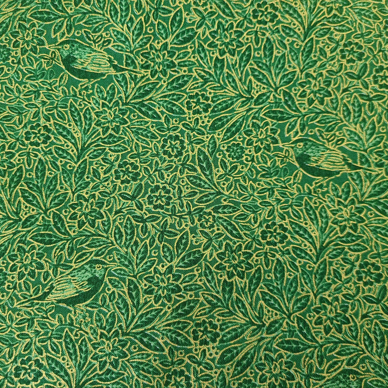 Quilting Cotton Christmas Joy Birds in the Hedge Green Timeless Treasures