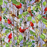 Quilting Cotton Cardinal on Birch Tree Timeless Treasures