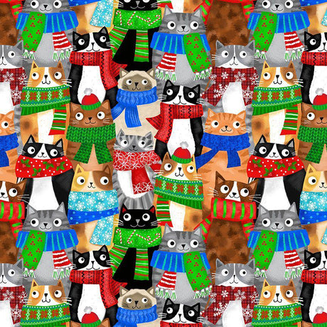 Quilting Cotton Cats with Holiday Scarf Timeless Treasures