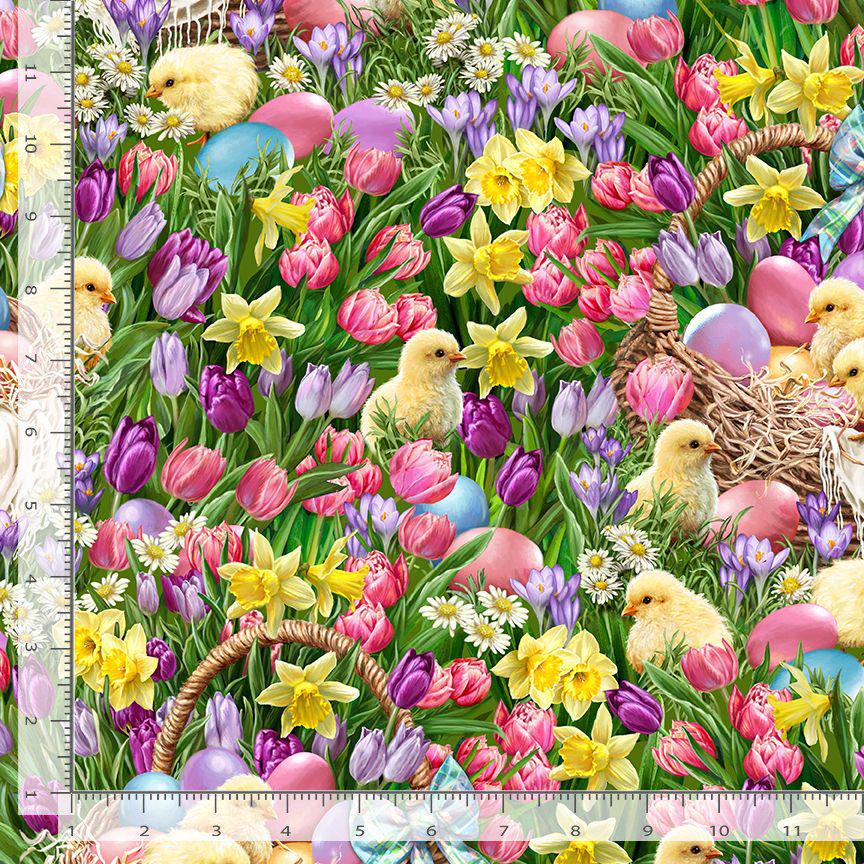 Quilting Cotton Chicks Easter Garden Timeless Treasures