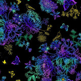 Quilting Cotton Floral Bird Etching Metallic Timeless Treasures