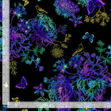 Quilting Cotton Floral Bird Etching Metallic Timeless Treasures