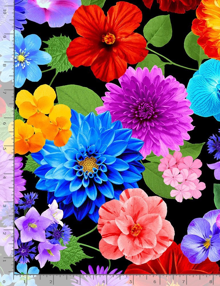 Quilting Cotton Garden Bouquet Floral Black Timeless Treasures