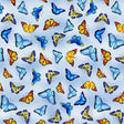 Quilting Cotton Tossed Butterflies Faith Sky Blue Floral Timeless Treasures