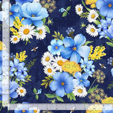 Quilting Cotton Bee & Bee Kind Floral Bouquet Navy Timeless Treasures