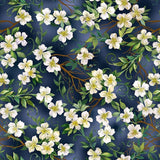 Quilting Cotton Birdhouse Collection Dogwood Floral Navy Timeless Treasures