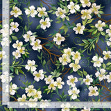 Quilting Cotton Birdhouse Collection Dogwood Floral Navy Timeless Treasures