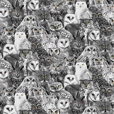 Quilting Cotton Wicked Halloween Packed Owls Black Timeless Treasures