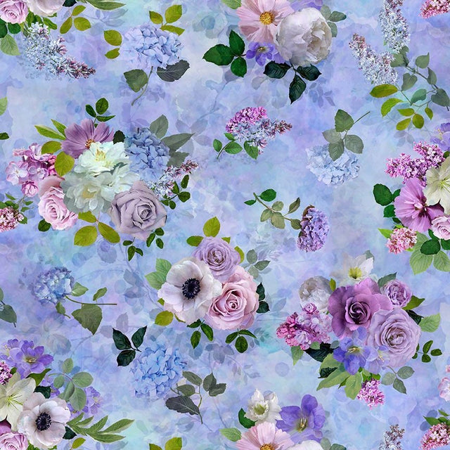 Quilting Cotton Tossed Floral Bouquet Blue Timeless Treasures