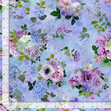Quilting Cotton Tossed Floral Bouquet Blue Timeless Treasures