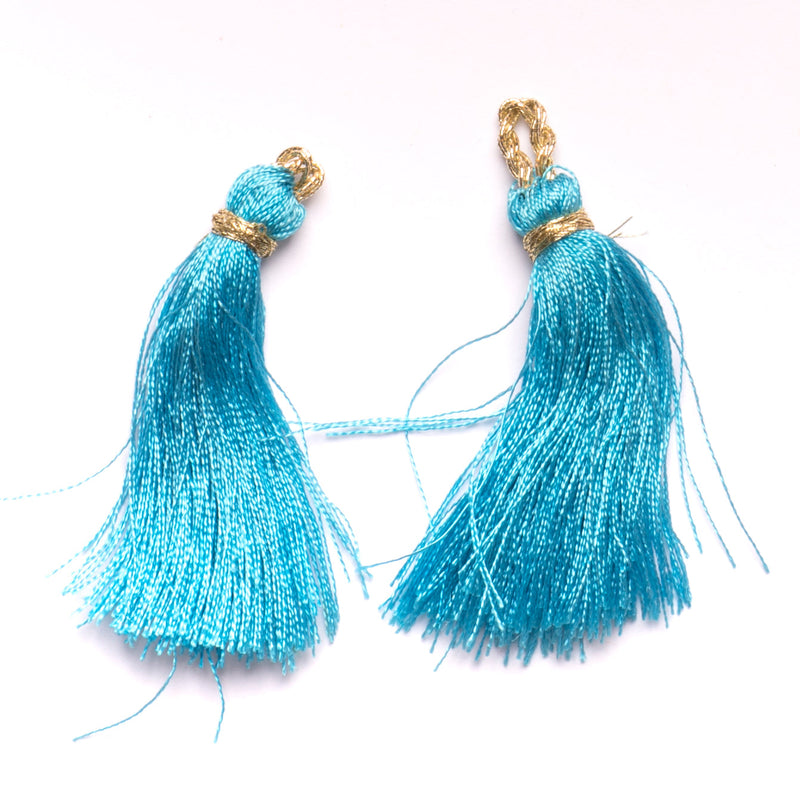Tassel Charm Metallic Blue Tiered 1.50"