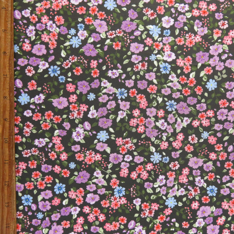 Swim Knit Poly Spandex Tiny Floral on Olive