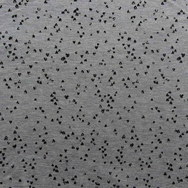 French Terry Rayon Spandex Tiny Black and Rose Gold Foil Hearts Heathered Grey 22" Remnant