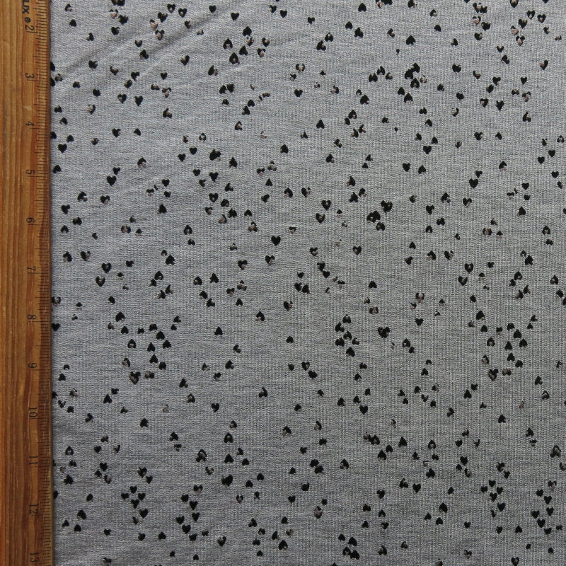 French Terry Rayon Spandex Tiny Hearts Heathered Grey