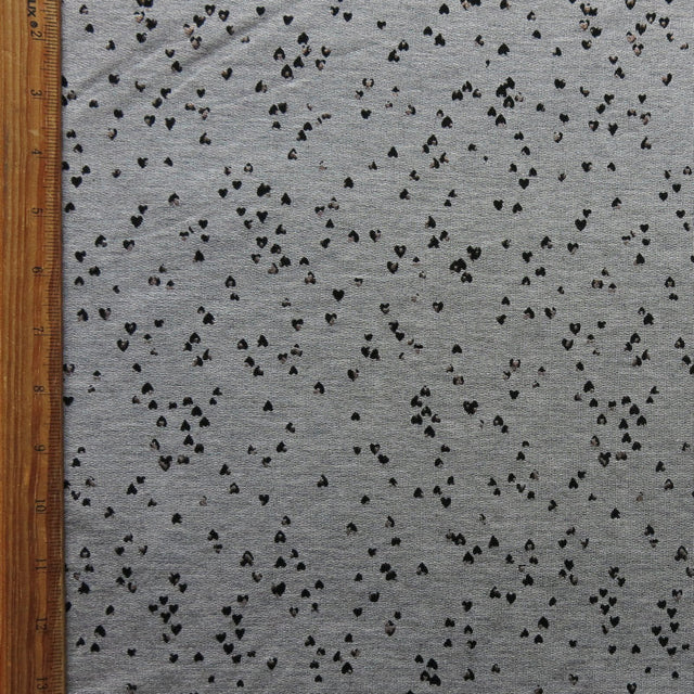 French Terry Rayon Spandex Tiny Hearts Heathered Grey