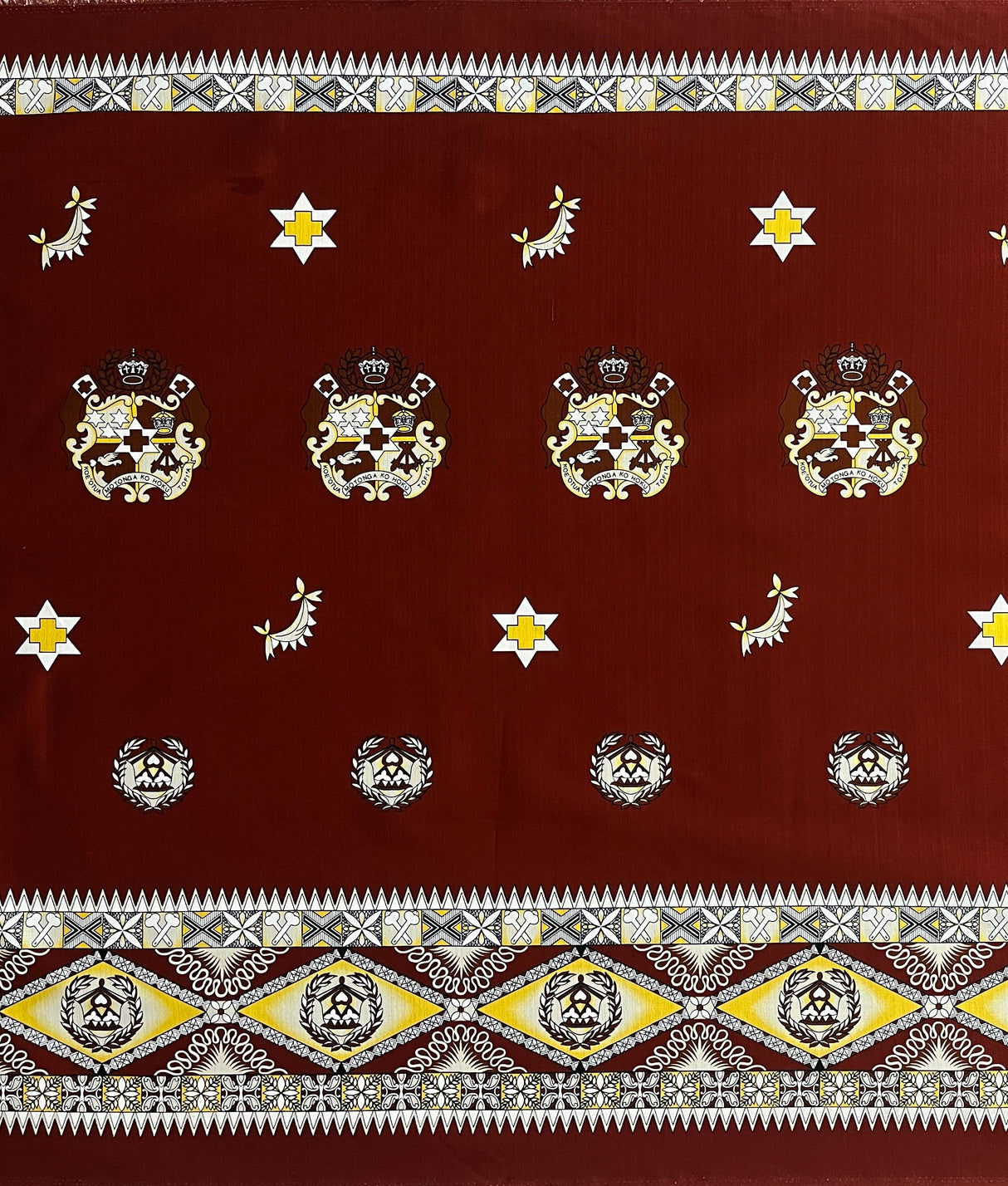 Tonga Seal Double Border Light Barkcloth Fabric - Traditional Tongan Seal, Double Border, Light Barkcloth, 36" X 45" (1 Yard)