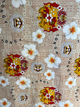 Tonga Seal Hibiscus All Over Design Cotton Light Barkcloth Fabric - Hibiscus Floral Print, 45" Width (1 Yard)