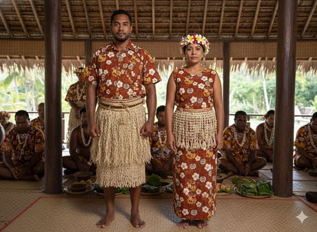 Polyester Fabric Hibiscus on Traditional Tapa Design
