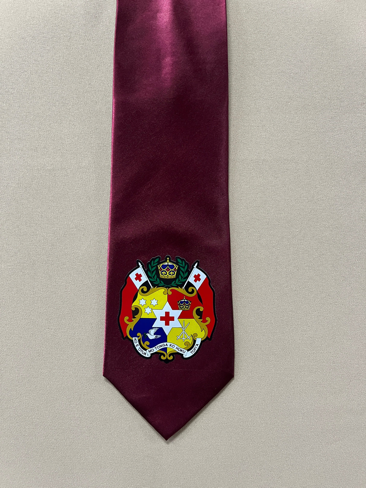 Tonga Seal Tie Polyester Fabric - Tongan National Seal, 56" Length, 3.5" Width (1 Tie)