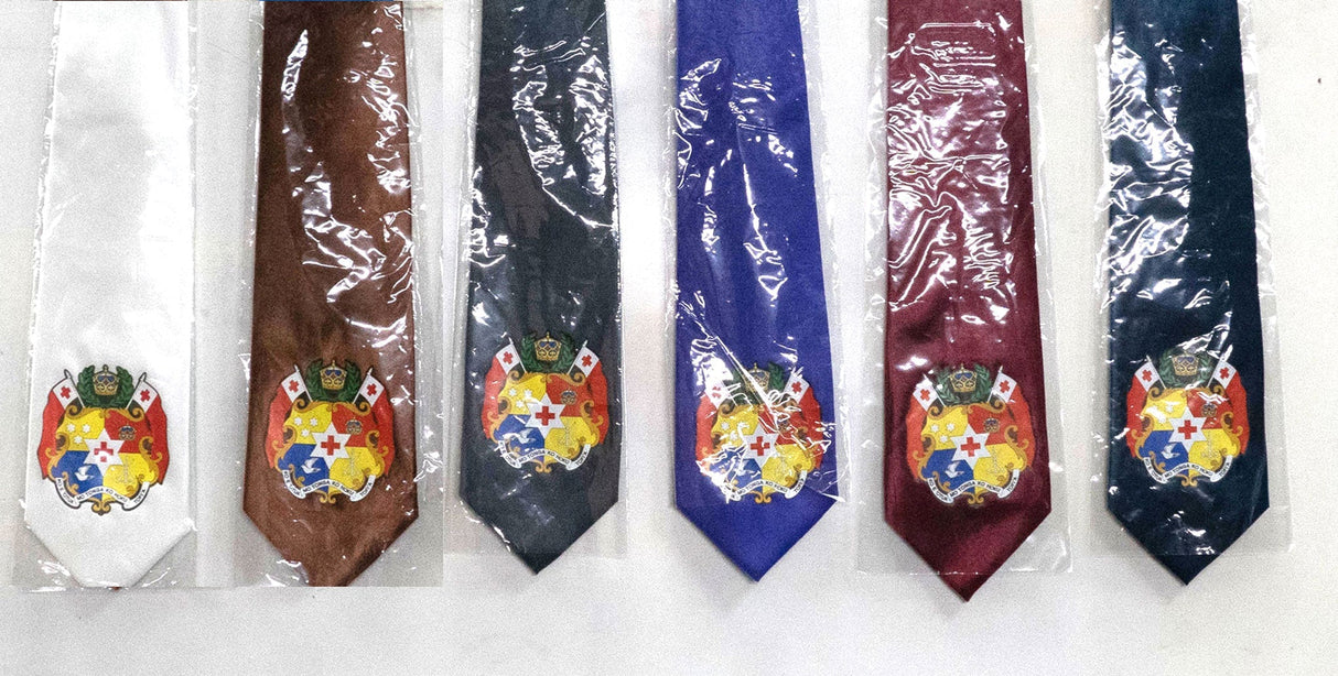 Tonga Seal Tie Polyester Fabric - Tongan National Seal, 56" Length, 3.5" Width (1 Tie)