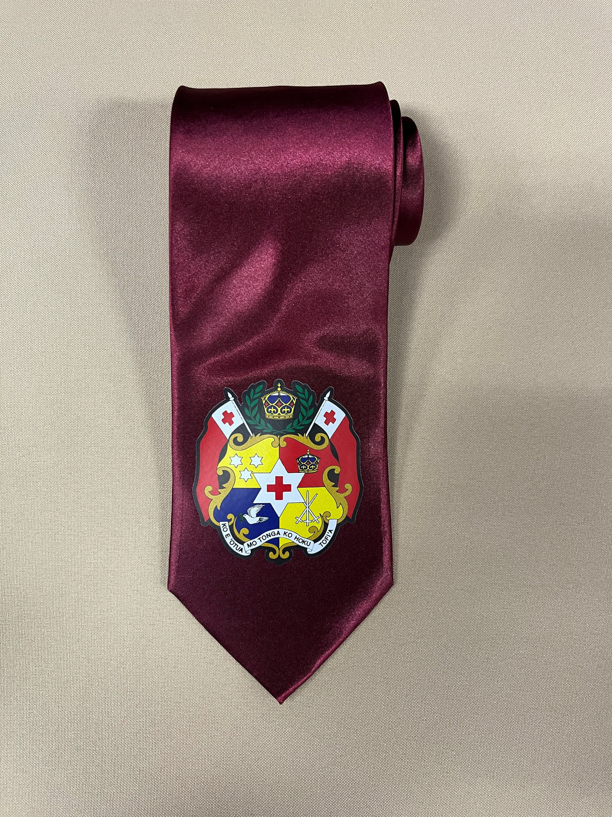 Tonga Seal Tie Polyester Fabric - Tongan National Seal, 56" Length, 3.5" Width (1 Tie)