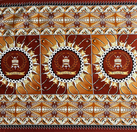 Tongan Seal Double Border Cotton Light Barkcloth Cotton Fabric - Black, Purple, Yellow, Brown, Red Double Border Geometric Print, 36" x 44" (1 Yard)