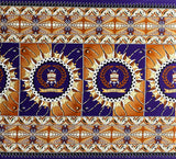 Tongan Seal Double Border Cotton Light Barkcloth Fabric - Black, Purple, Yellow, Brown, Red Geometric Border, 36" X 44" (1 Yard)