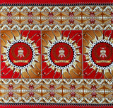 Tongan Seal Double Border Cotton Light Barkcloth Fabric - Black, Purple, Yellow, Brown, Red Geometric Border, 36" X 44" (1 Yard)