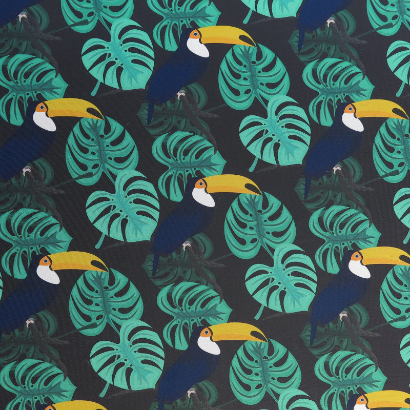 Swim Knit Poly Spandex Toucans and Monstera Leaves