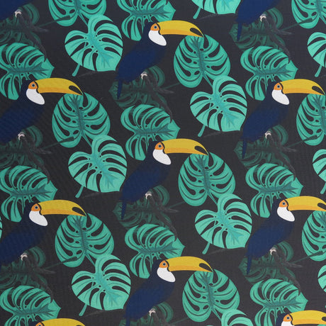 Swim Knit Poly Spandex Toucans and Monstera Leaves