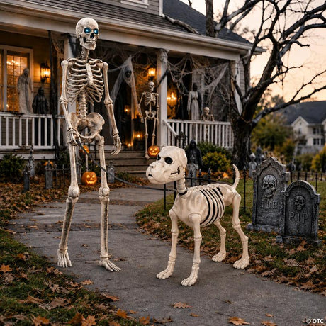 RADYAN 2-Piece Towering Skeleton and Standing Dog Skeleton Decorating Kit shown in a clear product image