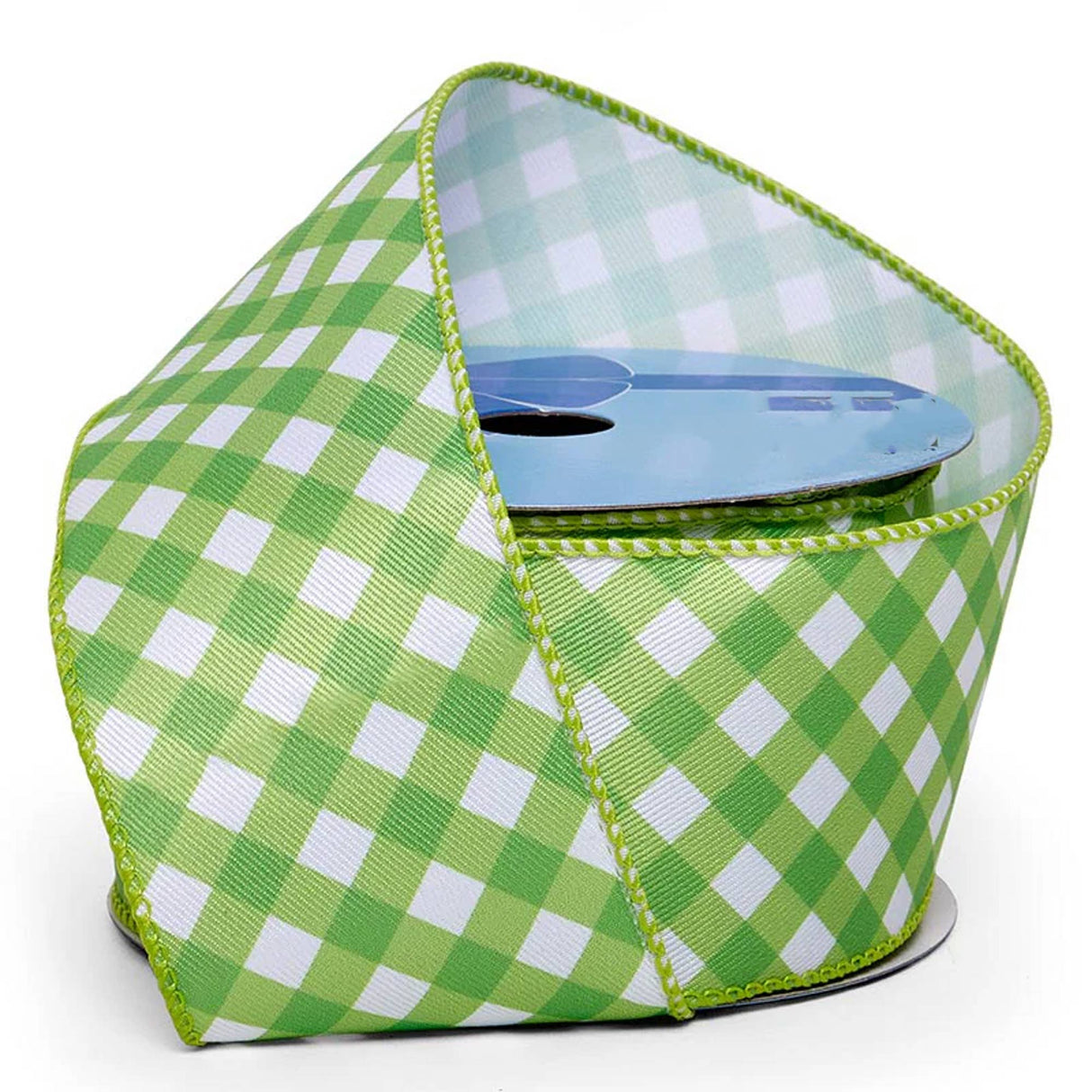 Bright Gingham Wired Ribbon 2 1/2 '' x 10 yd Apple Green Color 1 / ROLL