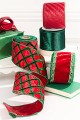 4" x 5 Yard Holly Leaves Edged Red Velvet Ribbon