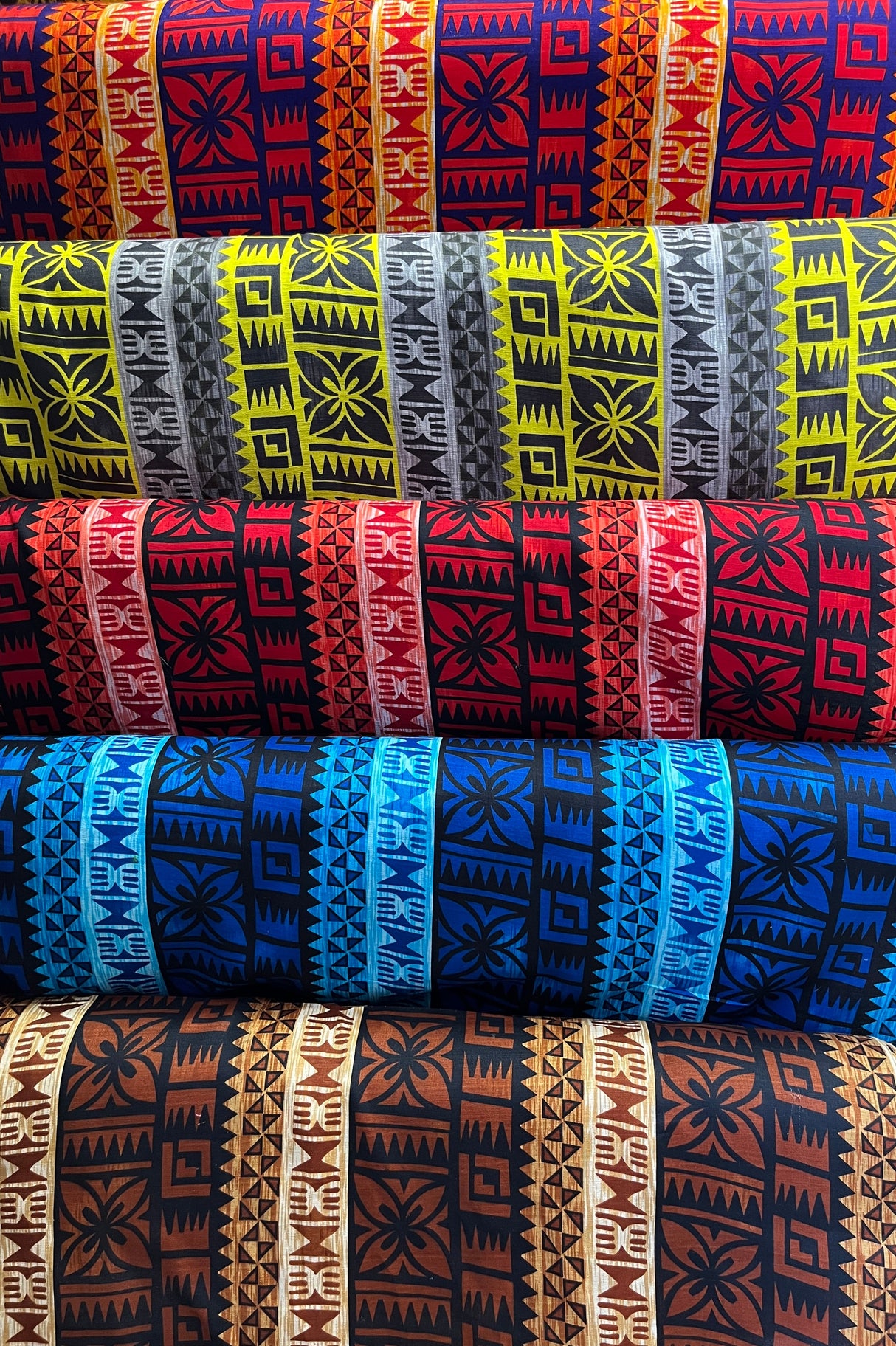 Traditional Fiji Cotton Fabric - Fijian Tapa Print, 45" Width (1 Yard)