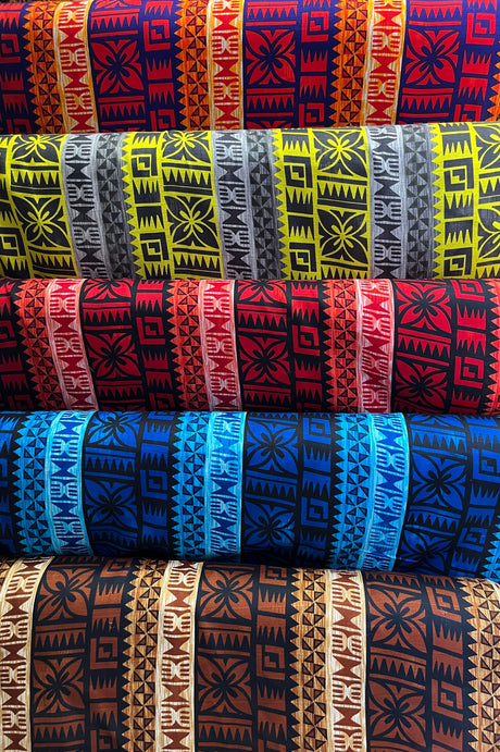 Traditional Fiji Cotton Fabric - Fijian Tapa Print, 45" Width (1 Yard)
