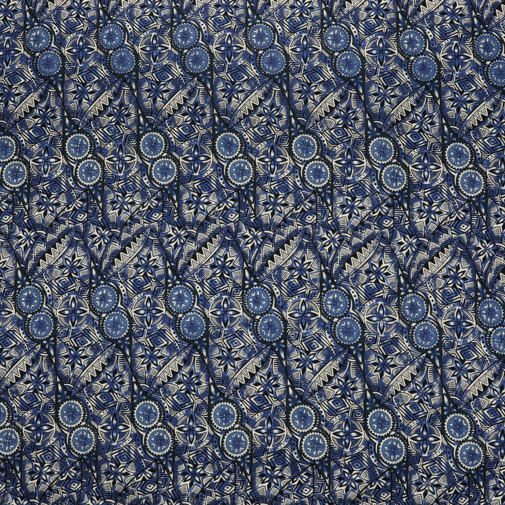 Traditional Polynesian Fijian Print Cotton Light Barkcloth Fabric - Polynesian Fijian Print, 45" Width (1 Yard)