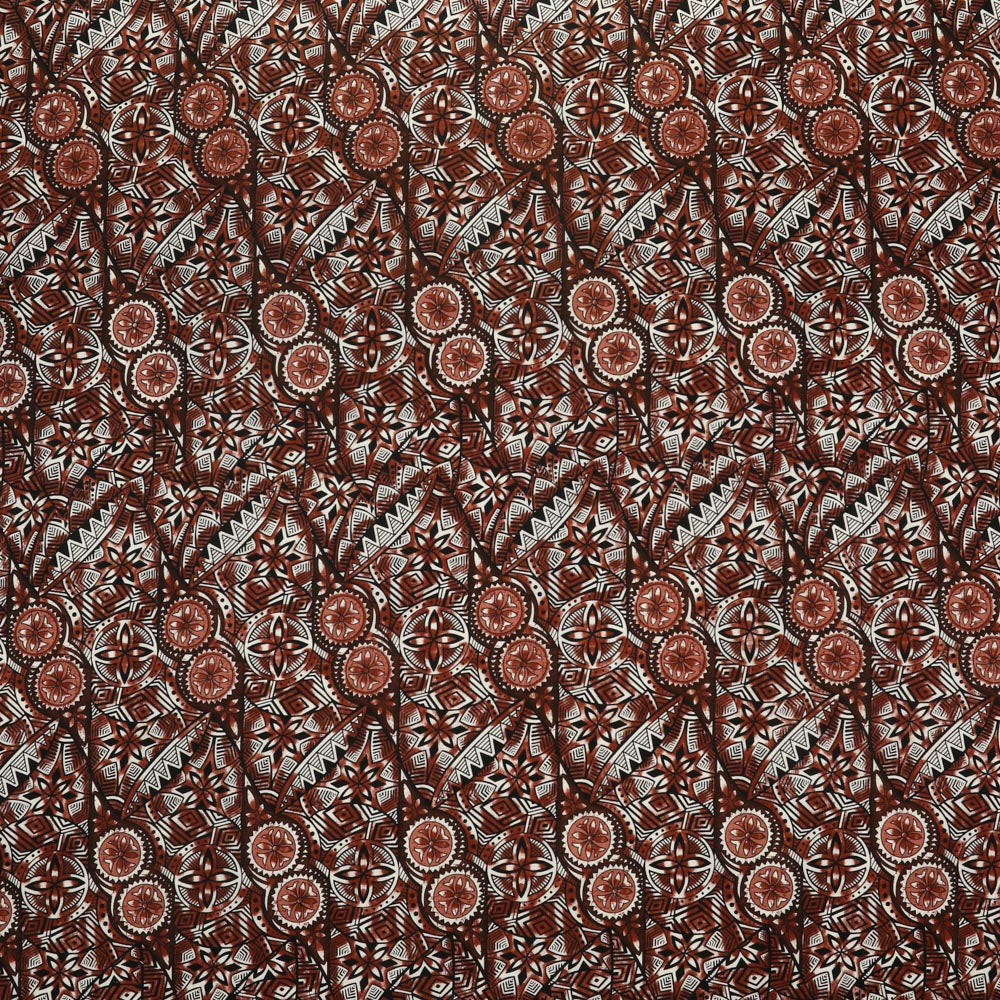 Traditional Polynesian Fijian Print Cotton Light Barkcloth Fabric - Polynesian Fijian Print, 45" Width (1 Yard)