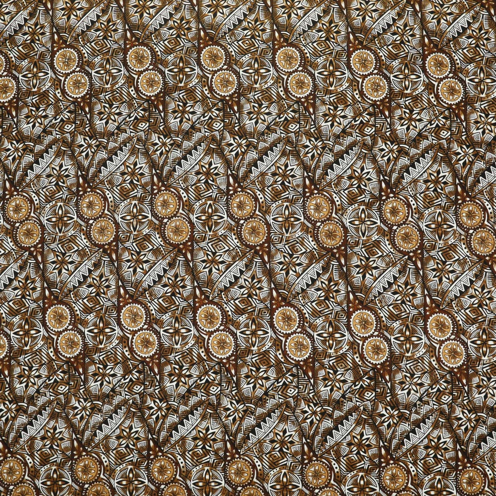 Traditional Polynesian Fijian Print Cotton Light Barkcloth Fabric - Multi Color Polynesian Print, 45" Width (1 Yard)
