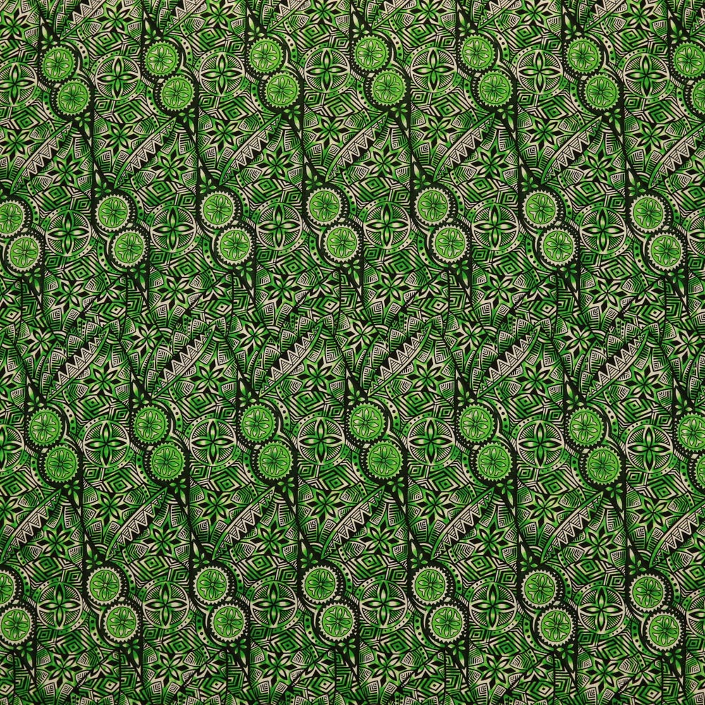 Traditional Polynesian Fijian Print Cotton Light Barkcloth Fabric - Multi Color Polynesian Print, 45" Width (1 Yard)