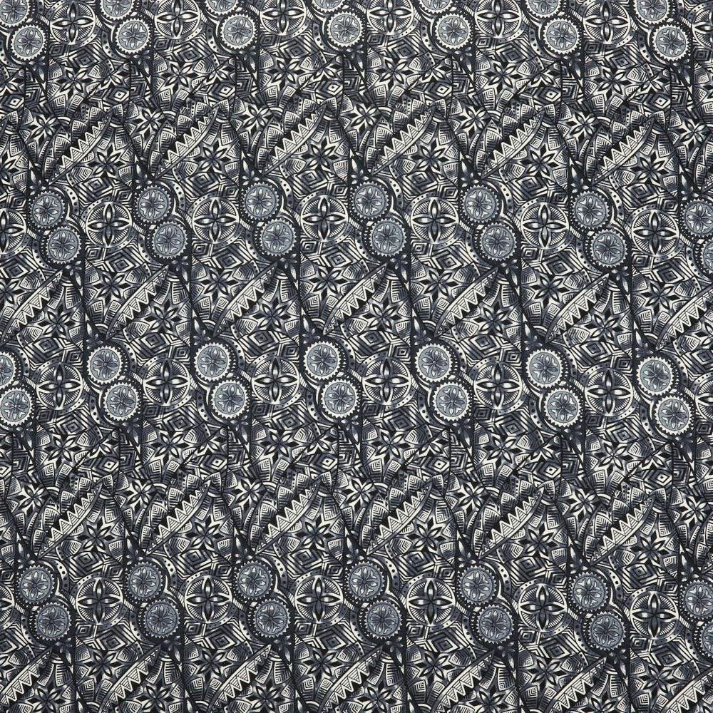 Traditional Polynesian Fijian Print Cotton Light Barkcloth Fabric - Polynesian Fijian Print, 45" Width (1 Yard)
