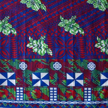 Traditional Polynesian Geometric Flower Design Cotton Fabric - Geometric Hibiscus Flowers, 36" X 44-45" Width (1 Yard)