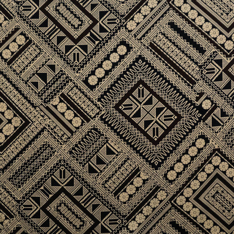 Traditional Polynesian Geometric Design Cotton Light Barkcloth Fabric - Brown, Dark Brown, 45" Width (1 Yard)