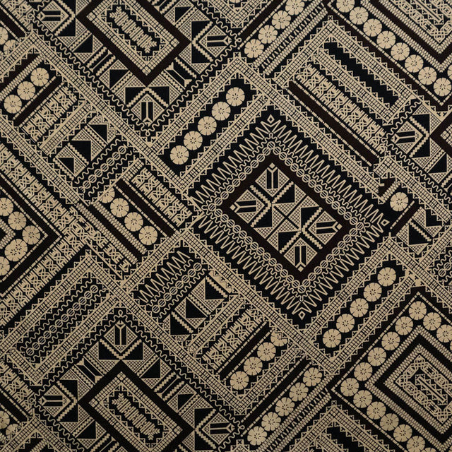 Traditional Polynesian Geometric Design Cotton Light Barkcloth Fabric - Brown, Dark Brown, 45" Width (1 Yard)