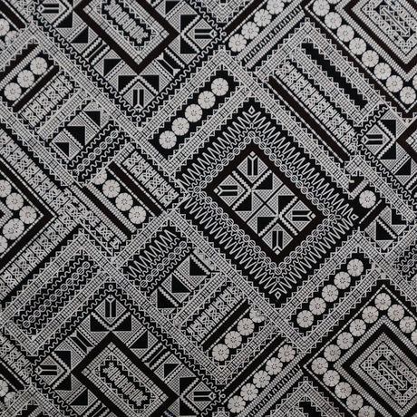 Traditional Polynesian Geometric Design Cotton Light Barkcloth Fabric - Brown, Dark Brown, 45" Width (1 Yard)