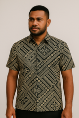 Traditional Polynesian Geometric Design Cotton Light Barkcloth Fabric - Brown, Dark Brown, 45" Width (1 Yard)