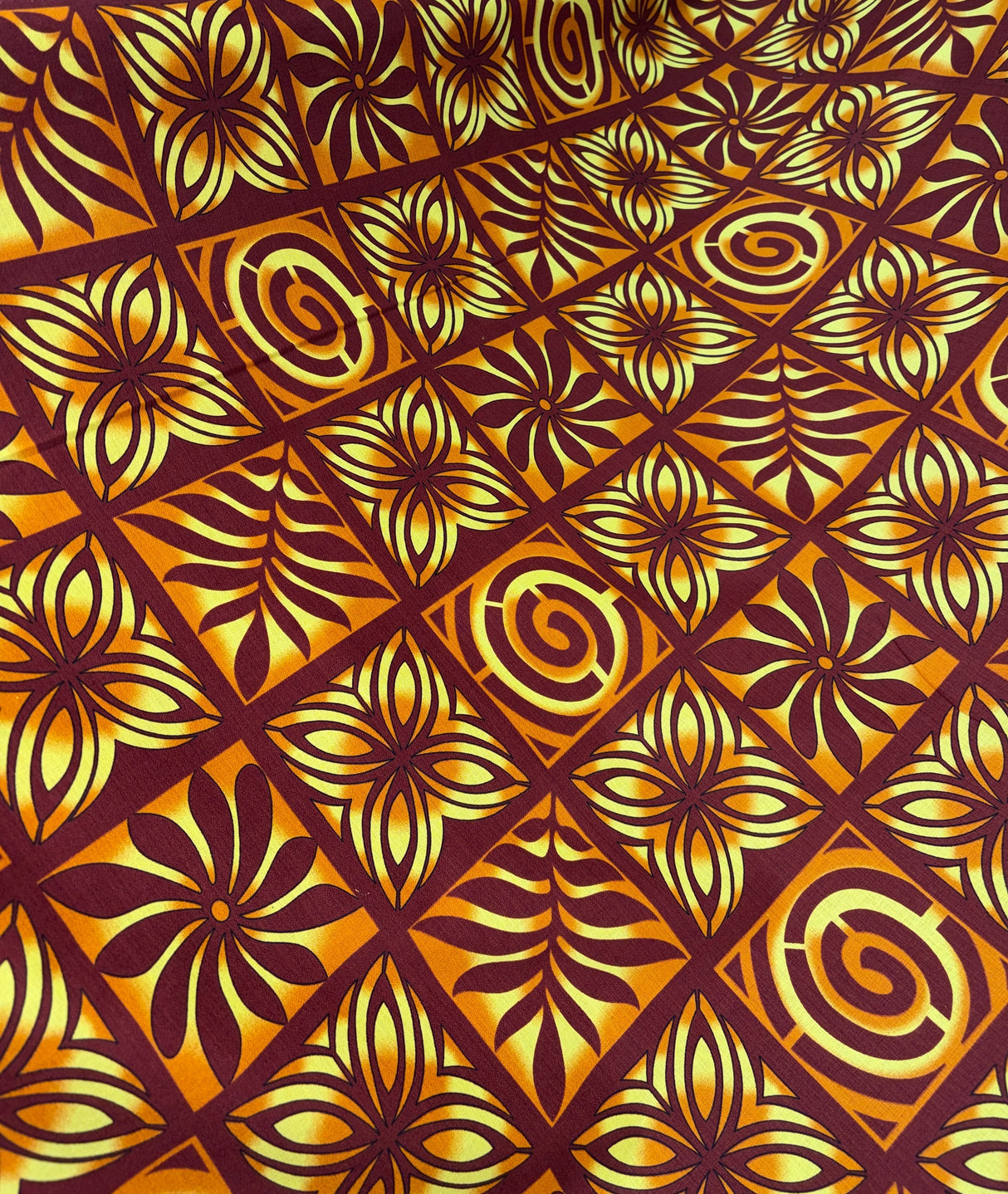 Traditional Polynesian Tapa Checkered Design Cotton Light Barkcloth Fabric - Fuchsia & Black, Rust & Cream, Navy & Gold, Blue & Yellow, Green & Blue, 45" Width (1 Yard)